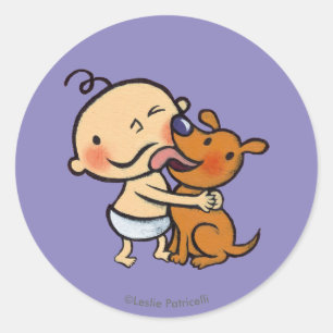 Adesivo Redondo Beijos do filhote de cachorro para o bebê
