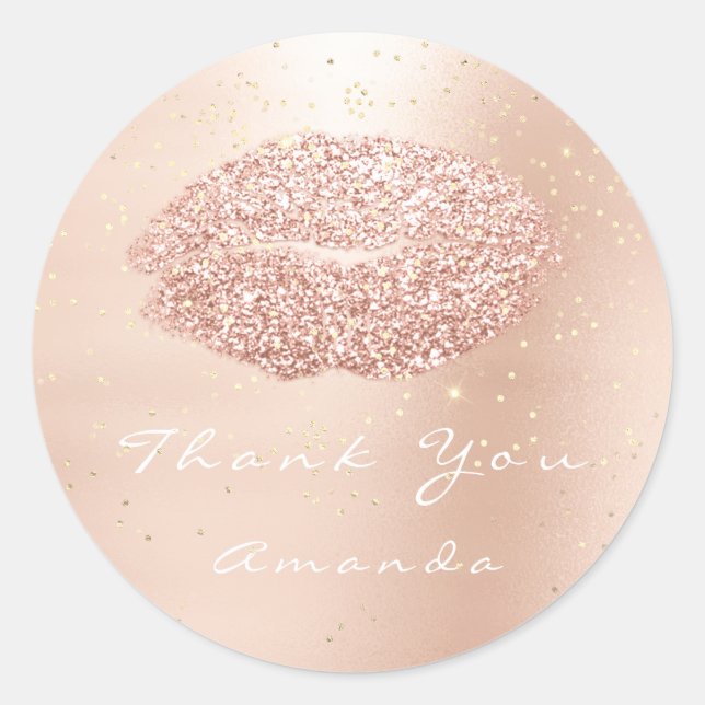 Adesivo Redondo Beijos Lábios Confetti Rosa Dourada 16th Obrigado  (Frente)
