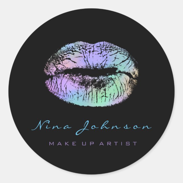 Adesivo Redondo Beijos Lábios Makeup Artista Bela Bela Mint Lipsti (Frente)
