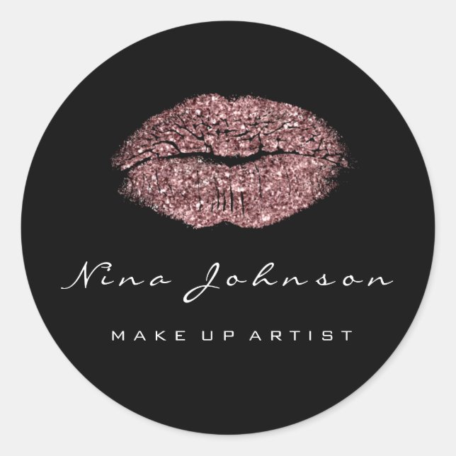 Adesivo Redondo Beijos Lábios Makeup Beauup Black White Rosa Red B (Frente)