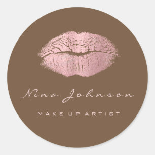Adesivo Redondo Beijos Lábios Makeup Beauup Bronze Rosa Lipstik Ro