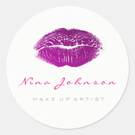 Adesivo Redondo Beijos Lábios Makeup Beauup White Fuchsia Rosa
