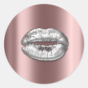 Adesivo Redondo Beijos Lábios Silver Rosa Makeup Artist Beaust Met