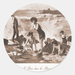 Adesivo Redondo Beira-mar francês da mulher do Victorian das
