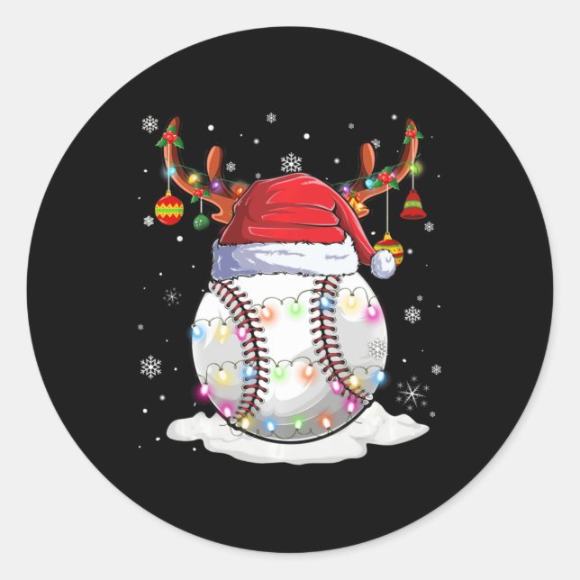 Adesivo Redondo Beisebol Ball Santa Hat Reindet À Luz De Natal (Frente)