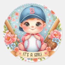 Beisebol Bliss Baby Girl Announement Floral Baby