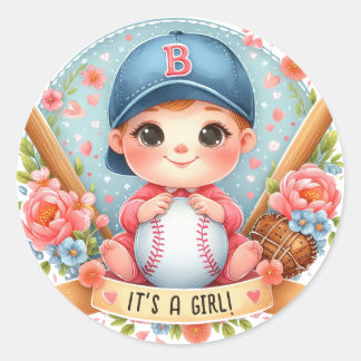 Adesivo Redondo Beisebol Bliss Baby Girl Announement Floral Baby