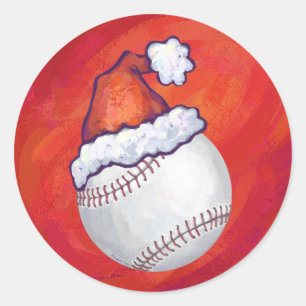 Adesivo Redondo Beisebol com Papai Noel em Vermelho
