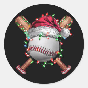 Adesivo Redondo Beisebol de Natal Papai Noel Esportes Xmas Feriado
