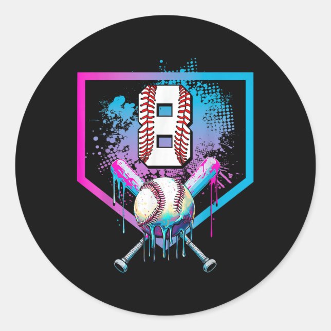 Adesivo Redondo Beisebol Drill 8º Aniversário Home Plate Boys Juve (Frente)