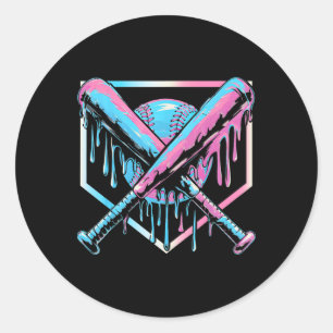 Adesivo Redondo Beisebol Para Sorvete De Meninos Com Prédios Dr.