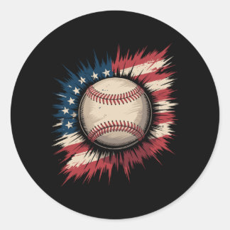 Adesivo Redondo Beisebol Patriótico EUA Bandeira Americana Esporte