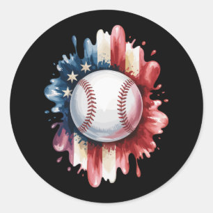 Adesivo Redondo Beisebol Patriótico EUA Bandeira Americana Esporte