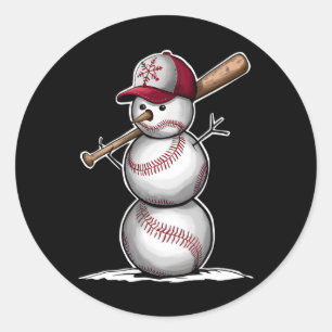 Adesivo Redondo Beisebol Snowman Balls Snow Natal Presente no Nata