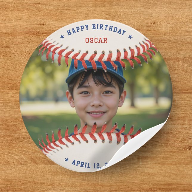 Adesivo Redondo Beisebol Softball Feliz Festa de Aniversário Feliz (Baseball Softball Sport Photo Happy Birthday Party Classic Round Sticker
)