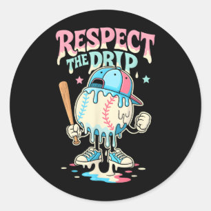 Adesivo Redondo Beisebol Sorvete Drip Para Meninas Respeita