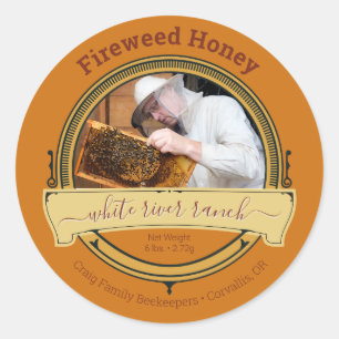 Adesivo Redondo Bekeeper Photo Amber Large Honey Stickers