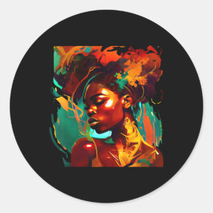 Adesivo Redondo Bela Arte Negra Mulher Afro-Americana Pintura