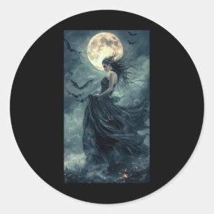 Adesivo Redondo Bela Bruxa Fantasia Gótica Vampiro Luar 1