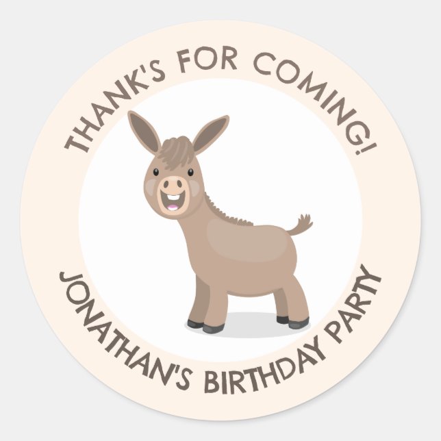 Adesivo Redondo Bela burra personalizada aniversário de desenho an (Frente)