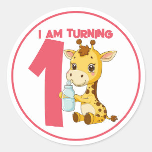 Adesivo Redondo Bela Cartoon Baby Giraffe Aniversário