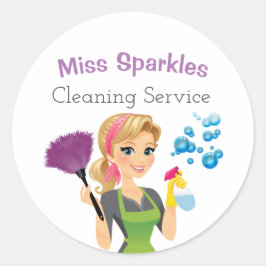 Adesivo Redondo Bela Cartoon Maid House Clearing Services Business