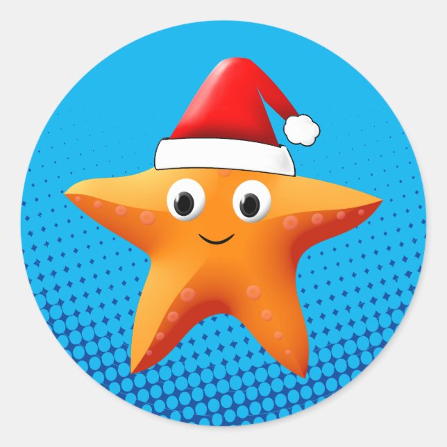 Adesivo Redondo Bela Cartoon Starfish Santa Hat (Frente)