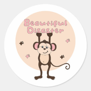 Adesivo Redondo Bela Catástrofe Kawaii Macaco Rosa Castanho Engraç