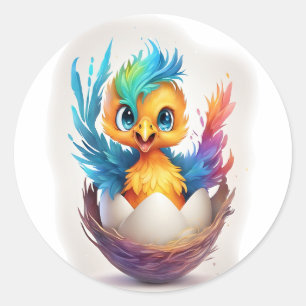 Adesivo Redondo Bela Colorida Bebê Hatching Phoenix