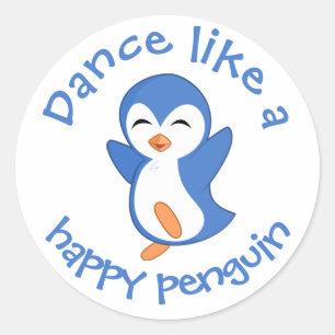 Adesivo Redondo Bela dança Como um Pinguim Feliz