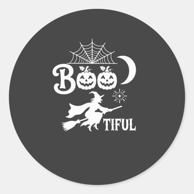 Adesivo Redondo Bela decoração de Halloween da bruxa da lua Design (Frente)