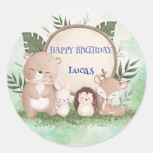 Adesivo Redondo Bela Festa de aniversário Selvagem de Um Safari