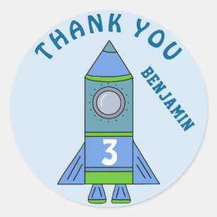 Adesivo Redondo Bela Foguete Azul Crianças Menino Aniversário Obri