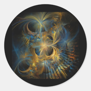 Adesivo Redondo Bela Fractal Azul e Dourada
