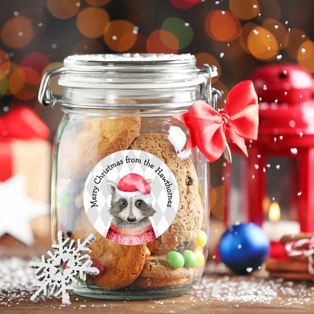 Adesivo Redondo Bela guaxinim no Natal de Red Santa (Criador carregado)