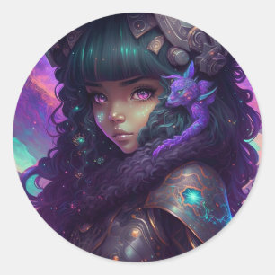Adesivo Redondo Bela Guerreira de Animes