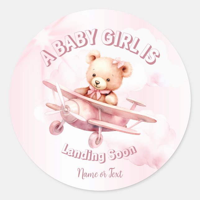 Adesivo Redondo Bela Menina Bear Piloto Rosa Avião Rosa Bonito (Frente)
