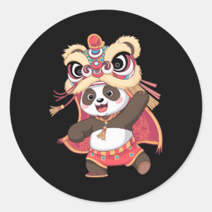 Adesivo Redondo Bela Panda Dançando Feliz Chinês Ano Novo 2025 Lio