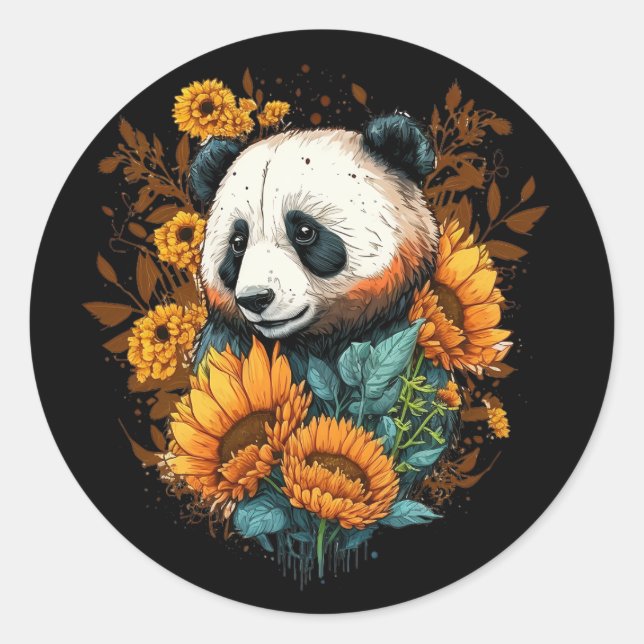 Adesivo Redondo Bela Panda Sunflower Lover Design Art (Frente)