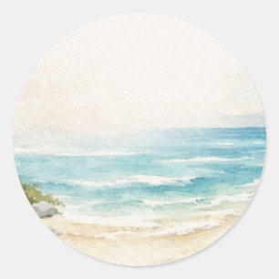 Adesivo Redondo Bela Pintura em Aquarela da Costa Oceânica Marítim