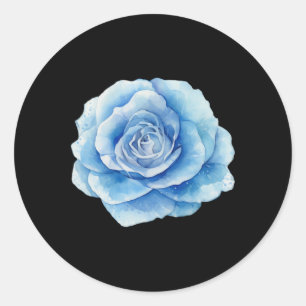 Adesivo Redondo Bela Rosa Azul Única em Aquarela Ioga Ginásio