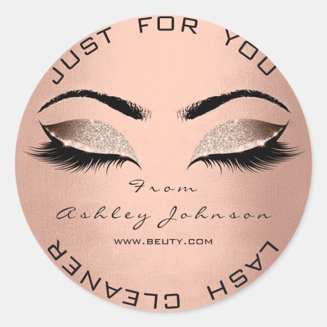 Adesivo Redondo Bela Rosa Salão Glitter Seda Dourada Lash Cleaner (Frente)