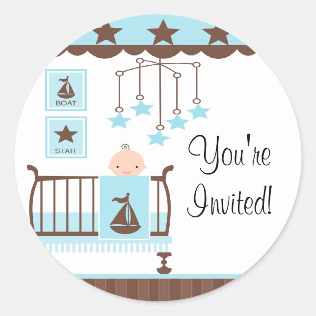 Adesivo Redondo Bela Sala Azul do Bebê Você é ConvidadoSticker (Frente)