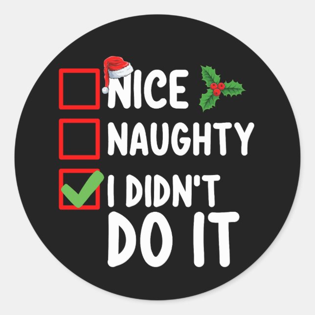 Adesivo Redondo Bela travessura que eu não fiz isso no Natal List  (Frente)