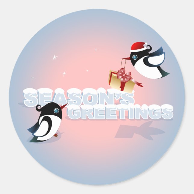 Adesivo Redondo Belas Aves com Presente de Natal (Frente)