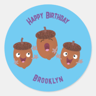 Adesivo Redondo Belas bolotas felizes cantando cartoon para crianç