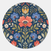Belas Flores Silvestres Escandinavas em Azul Marin