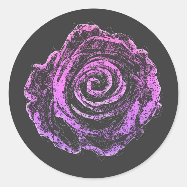 Adesivo Redondo belas pétalas rosa esboçando a arte da linha (Frente)