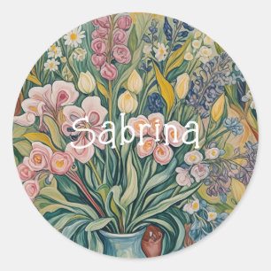 Adesivo Redondo Beleza Brilhante: Pastel Flores em um Vaso