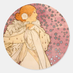 Adesivo Redondo Beleza da Mulher Mucha Art Nouveau